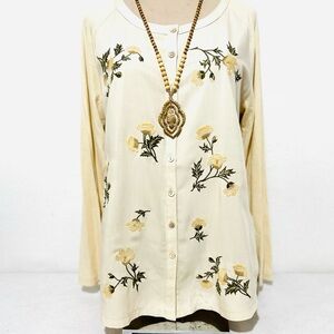 J Jill Embroidered Woven Front Shirt